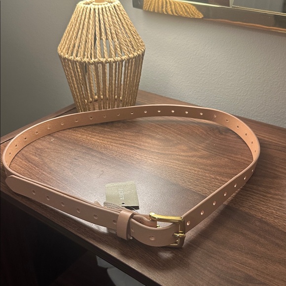 J. Crew Perforated Italian Elegant Pink Leather Belt with Gold Buckle - Picture 2 of 4